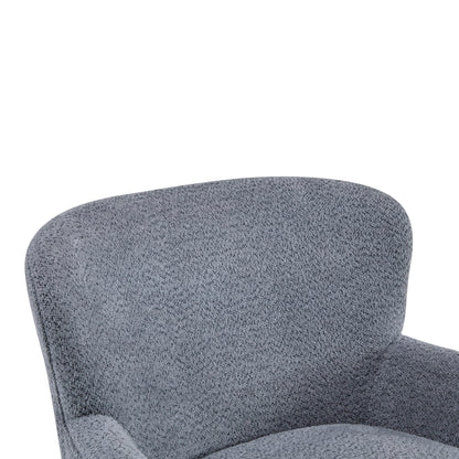 Merax Boucle Club Chair and Ottoman Set, Upholstered Accent Armchair with Ottoman, Modern Barrel Lounge Chair Set with Birch Wood Legs for Living Room Bedroom Office, Dusty Blue