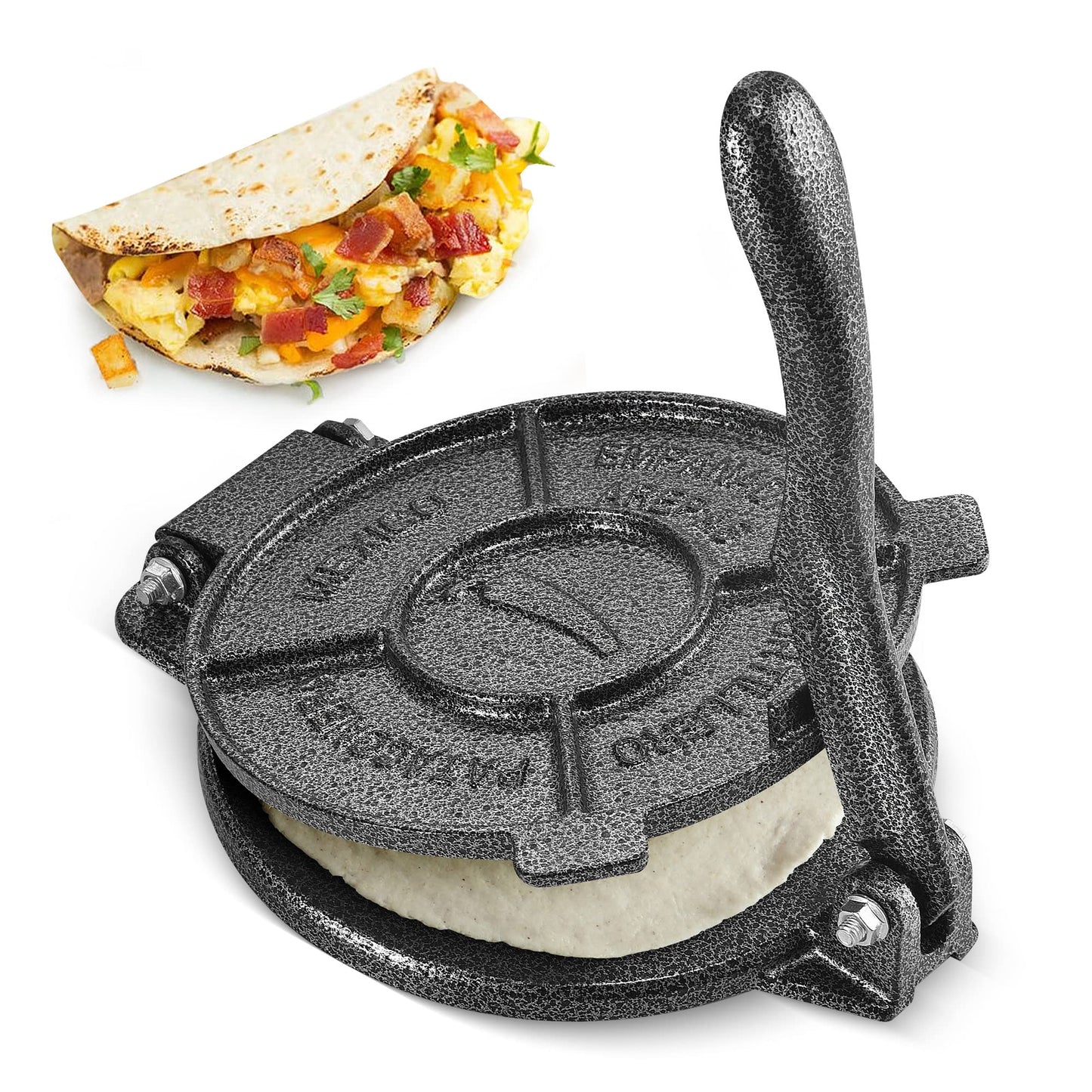 ARC Tortilla Press 8 inch, Cast Iron Tortilla Maker Include 100 Pcs Parchment Paper, Heavy Duty Tortillera Pataconera, Flour Tortilla Press, Roti Maker, Taco Maker, Taco Press, Black Gray