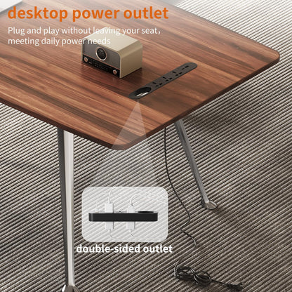 Writing Computer Desk, 60-Inch Large Executive Desk Office Workstation with Chrome-Plated Legs and Built-in Power Outlet, Writing Table Business Furniture, Modern Minimalist Style for Home Office
