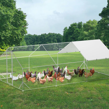 Large Metal Chicken Coop with Run, 9.8x19.7x6.6 Ft Walk in Chicken Runs for Outdoor Backyard, Heavy Duty Poultry Pen with Security Lock & Anti-UV Cover, Tri-Supporting Wire Mesh