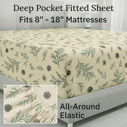 California Design Den Flannel Sheets Queen Size Bed Set - Made in Portugal 100% Cotton, Thick, Velvet Soft 4-Piece Queen Size Sheet Set, Triple-Brushed with Extra Deep Pockets - Woodland Motif