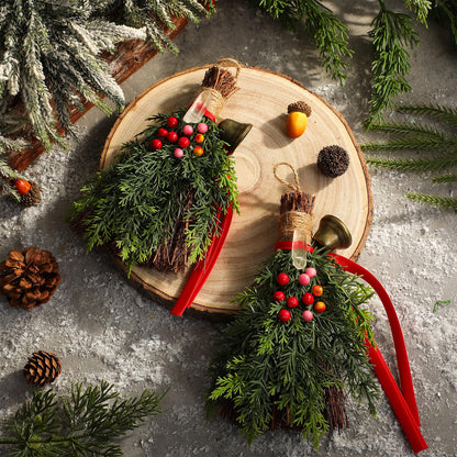 Jenaai 2 Pcs Yule Decorative Broom 6.7 Inch Pagan Christmas Decor Mini Witch Broom Handmade Pagan Broomstick with Crystal Holly Berry Jingle Bell Xmas Hanging Decor for Altar Door Protection Gift