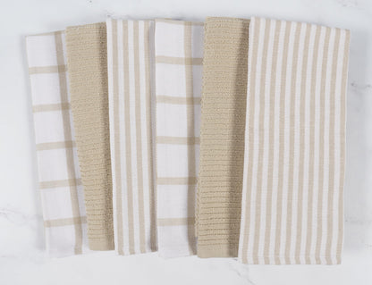 KAF Home Premium Kitchen Towels (18" x 28"), Large 100% Cotton, Flat & Terry Absorbent Dish Towel Set (Beige, 18 x 28-6 Pack)