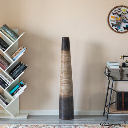 47-Inch Tall Handcrafted Brown Ceramic Floor Vase - Waterproof Cylinder-Shaped Freestanding Vase, Ideal for Tall Floral Arrangements and as a Standalone Piece