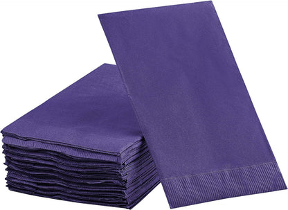 Dinner Napkins Disposable Guest Towels - Purple Beverage Napkins, Soft & Absorbent, 8” x 4.5”, Pack of 40 by Amcrate