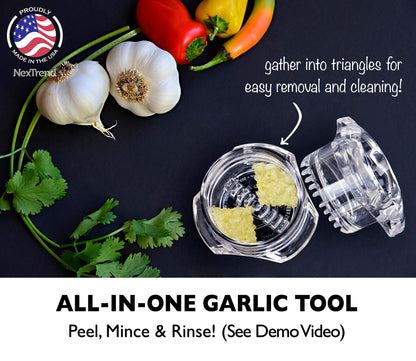 Nextrend Garlic Twister 4th Gen – Garlic Mincer & Garlic Press in One - for Ginger, Herbs, Nuts & more, BPA-Free, Dishwasher Safe, 3–5 Clove Capacity - Clear