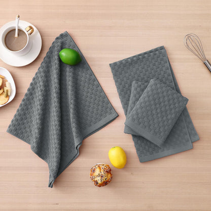 Homaxy 100% Cotton Kitchen Towels and Dishcloths Set, 12 x 12 & 15 x 25 Inches, Set of 8 Bulk Terry Cloth Dish Towels, Super Soft and Absorbent Hand Towel with Hanging Loop, Dark Grey