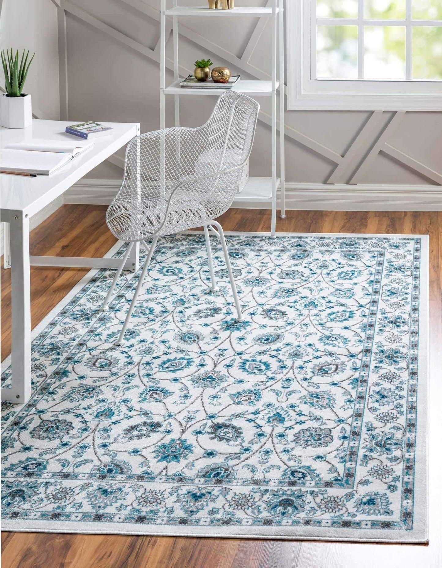 Unique Loom Aarhus Collection Vintage Border Area Rug (10' 0 x 13' 0 Rectangular, Ivory/Teal)