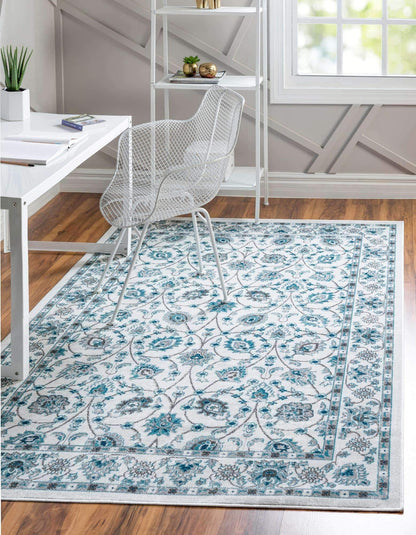 Unique Loom Aarhus Collection Vintage Border Area Rug (10' 0 x 13' 0 Rectangular, Ivory/Teal)