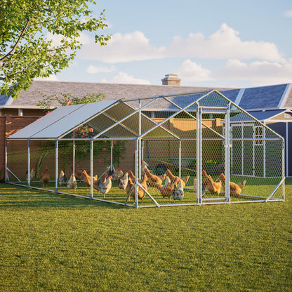 YOPTO Metal Chicken Coop with Run,10x26x6.56ft Walk-in Chicken Run W/Removable Waterproof & Anti-Ultraviolet Cover,Chicken Pen W/Security Lock,Hen House Enclosure for Ducks,Rabbits