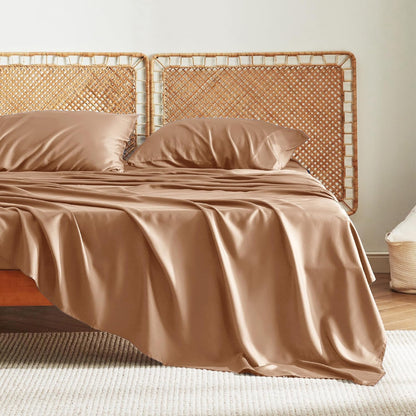 Bedsure Cooling California King Sheet Set - Breathable Rayon from Bamboo, Deep Pocket, Soft & Silky, Khaki