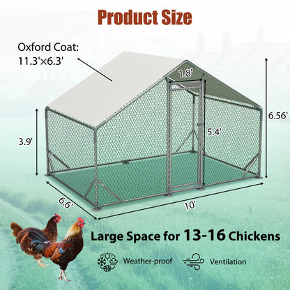 YOPTO Large Metal Chicken Coop,10x6.6x6.56ft Walk-in Chicken Run W/Waterproof & Anti-Ultraviolet Cover,Chicken Pen W/Lockable Door,Outdoor Poultry Cage for Hens,Ducks,Rabbits