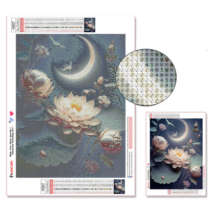 Huacan Diamond Painting Kits for Adults,Full Round Drill Lotusflower Moon 5D Diamond Art Kits for Home Wall Decor 12x16in
