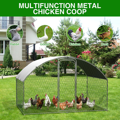 Large Metal Chicken Coop, Outdoor Chicken Runs for Yard with Cover,Large Chicken Run with Upgrade Tri-Supporting,Waterproof and UV-Resistant,Walk-in Poultry Cage for Farm Yard(9.8'l x 6.5'w x 6.5'h)