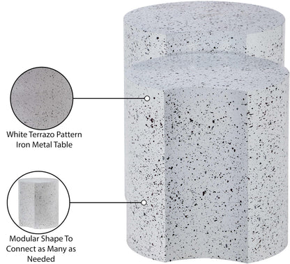 Meridian Furniture 99084White-2C Dimple Collection Modern | Contemporary End Table with White Terrazzo Pattern, Iron Metal, Modular, 28" W x 15.75" D x 18" H, White, Set of 2