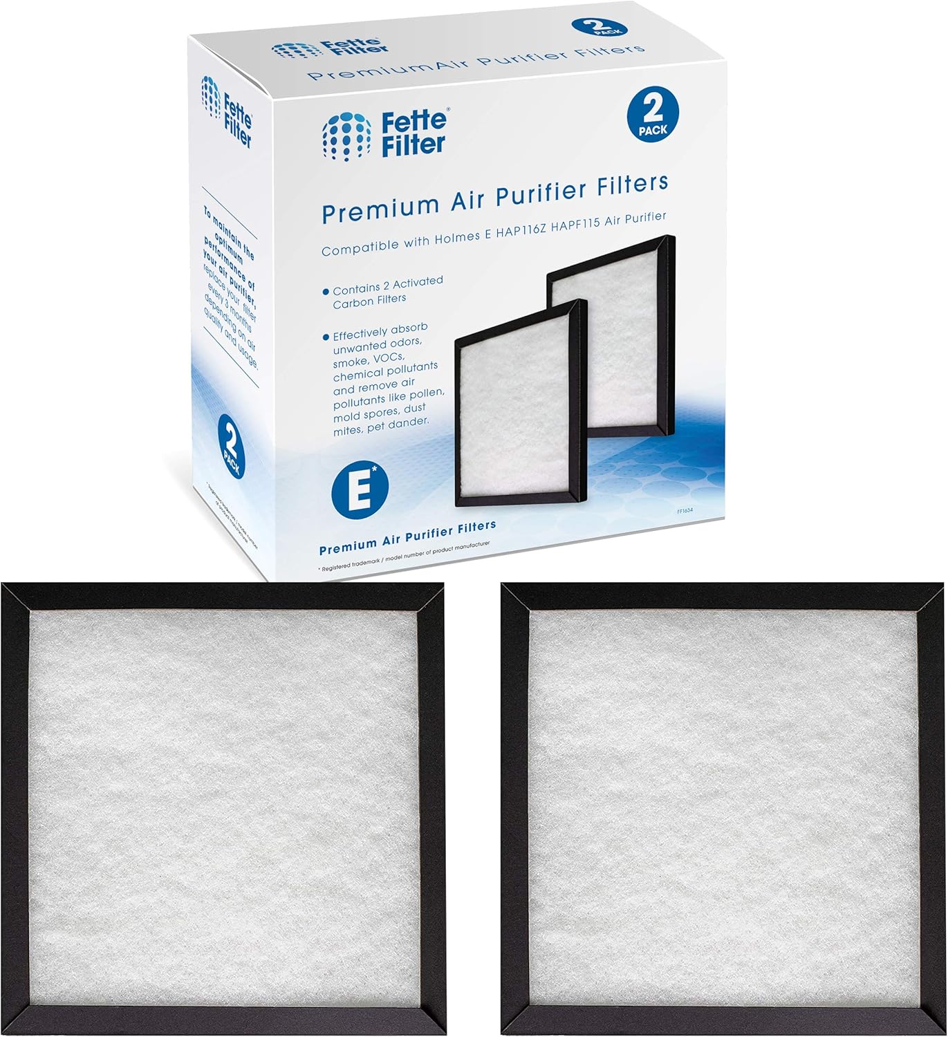 Fette Filter Replacement Filters Compatible with Holmes Filter E, Activated Carbon & Multi Layer, Pack of 2