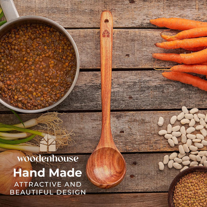 Wooden Ladle for Cooking, Soup Spoon Ladle – Teak Wooden Serving Spoon, 12.4″ Handle, Medium Scoop Size 2 oz – Eco Friendly, Natural and Sustainable