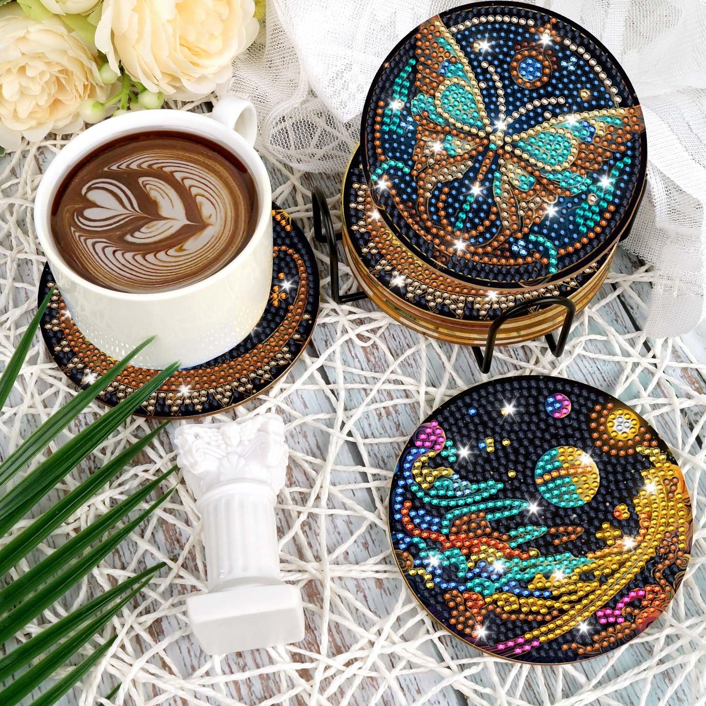 Mystical Moon Diamond Art Coasters: 8 Pcs Witchy Diamond Painting Coaster with Holder and Cork Pads, Celestial Diamond Art Coasters for Adults Beginners DIY Crafts Home Decor Gifts