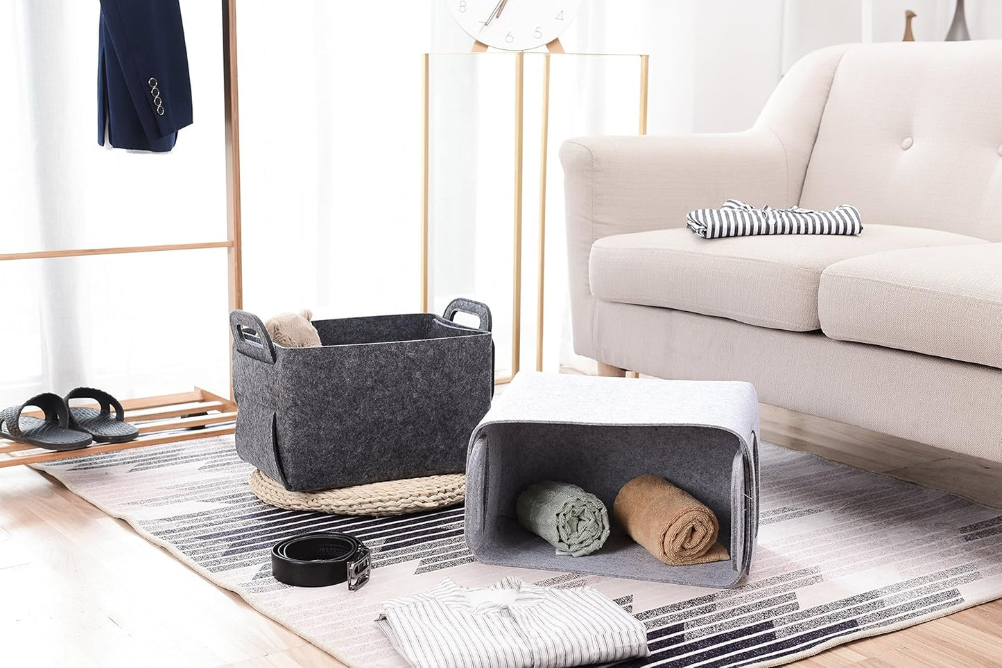 Collapsible Felt Storage Basket, Convenient Box Organizer with Carry Handles for Office, Bedroom, Closet, Toys, Laundry