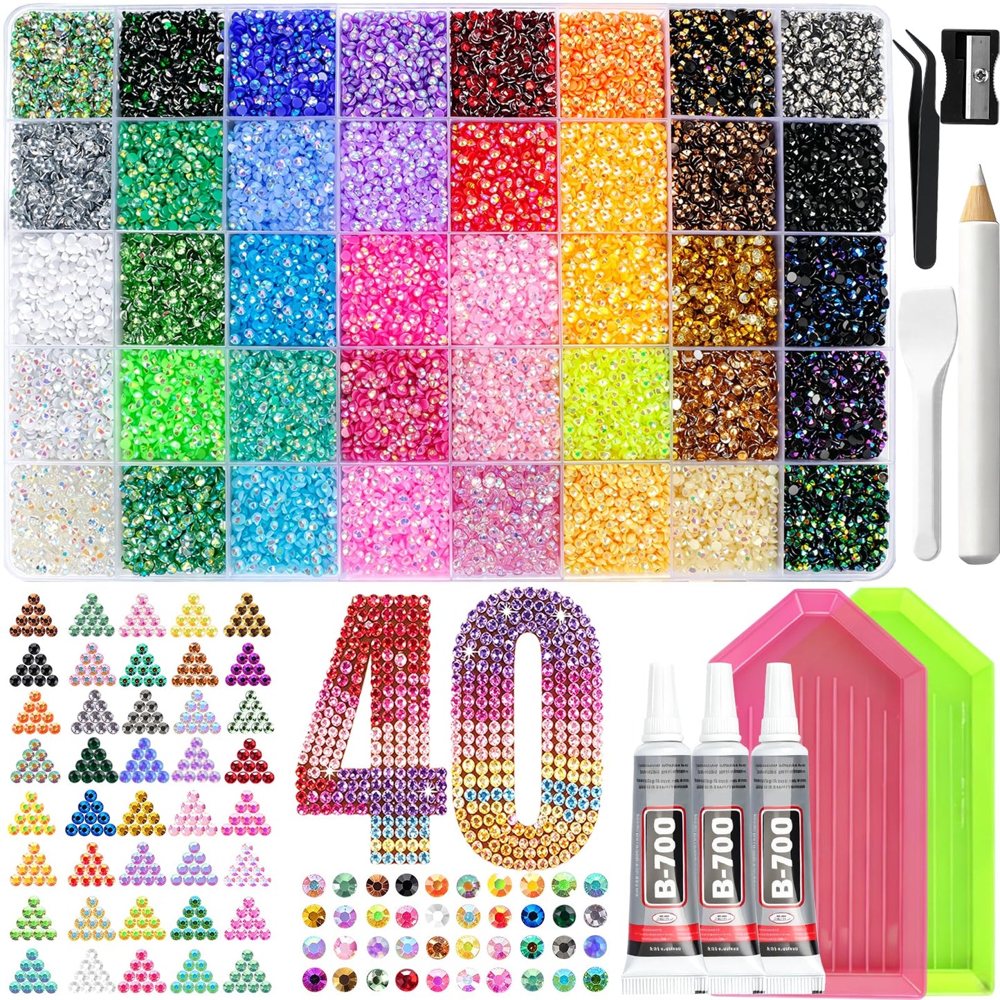 50000Pcs Resin Jelly Rhinestones for Bedazzling, 3mm Bedazzler Kits Rhinestones with 3Pcs 10ml B7000 Jewelry Glue, Multicolor Flat Back gems for Book Tumblers Crafts DIY Diamonds Art Accessories