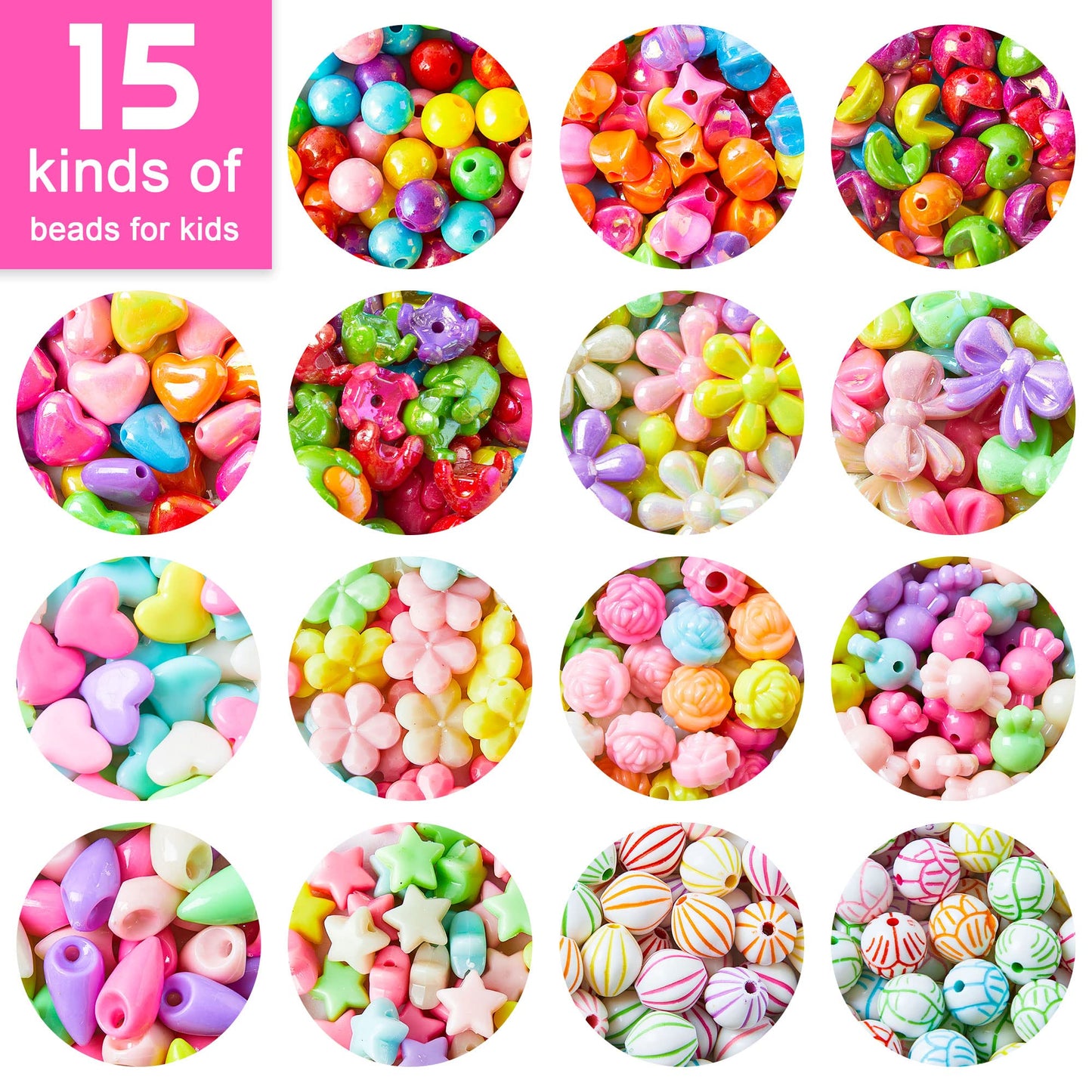 Beads for Kids Crafts, 1100 Jewelry Making Kit Includes Scissor, String, Instruction and Accessories for Bracelet Making, Toys for Girls by Inscraft