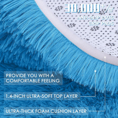 OLANLY Bright Blue Round Rug - Soft, Fluffy, Machine Washable 8 ft Circle Area Rug for Bedroom & Living Room Decor