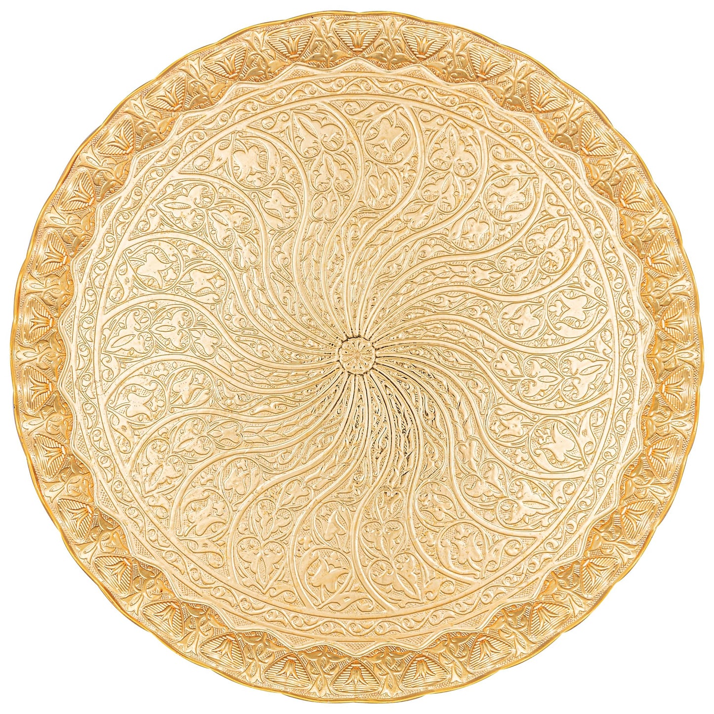 Alisveristime Turkish Ottoman Coffee Tea Serving Tray – 11.8 Inches, Wavy Zamac Tray with Traditional Motifs, Available in Five Color Variations (Gold)