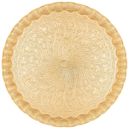 Alisveristime Turkish Ottoman Coffee Tea Serving Tray – 11.8 Inches, Wavy Zamac Tray with Traditional Motifs, Available in Five Color Variations (Gold)