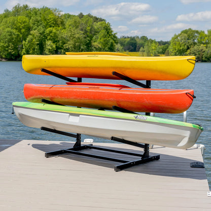 Teal Triangle Freestanding Kayak Storage Rack – 3 Kayak Rack & Canoe Rack – Indoor Outdoor Kayak – Adjustable Surfboard & Stand Up Paddle Board Holder – Adjustable Storage Stand - Black