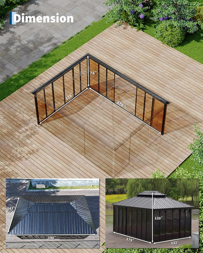 GarveeLife 12x16 ft Sunroom Hardtop Gazebo, Enclosed Gazebo with Floor-to-Ceiling Sliding Doors, All-Aluminum Alloy Frame, Screen Outdoor Room Solarium for Backyard, Patio, and Deck