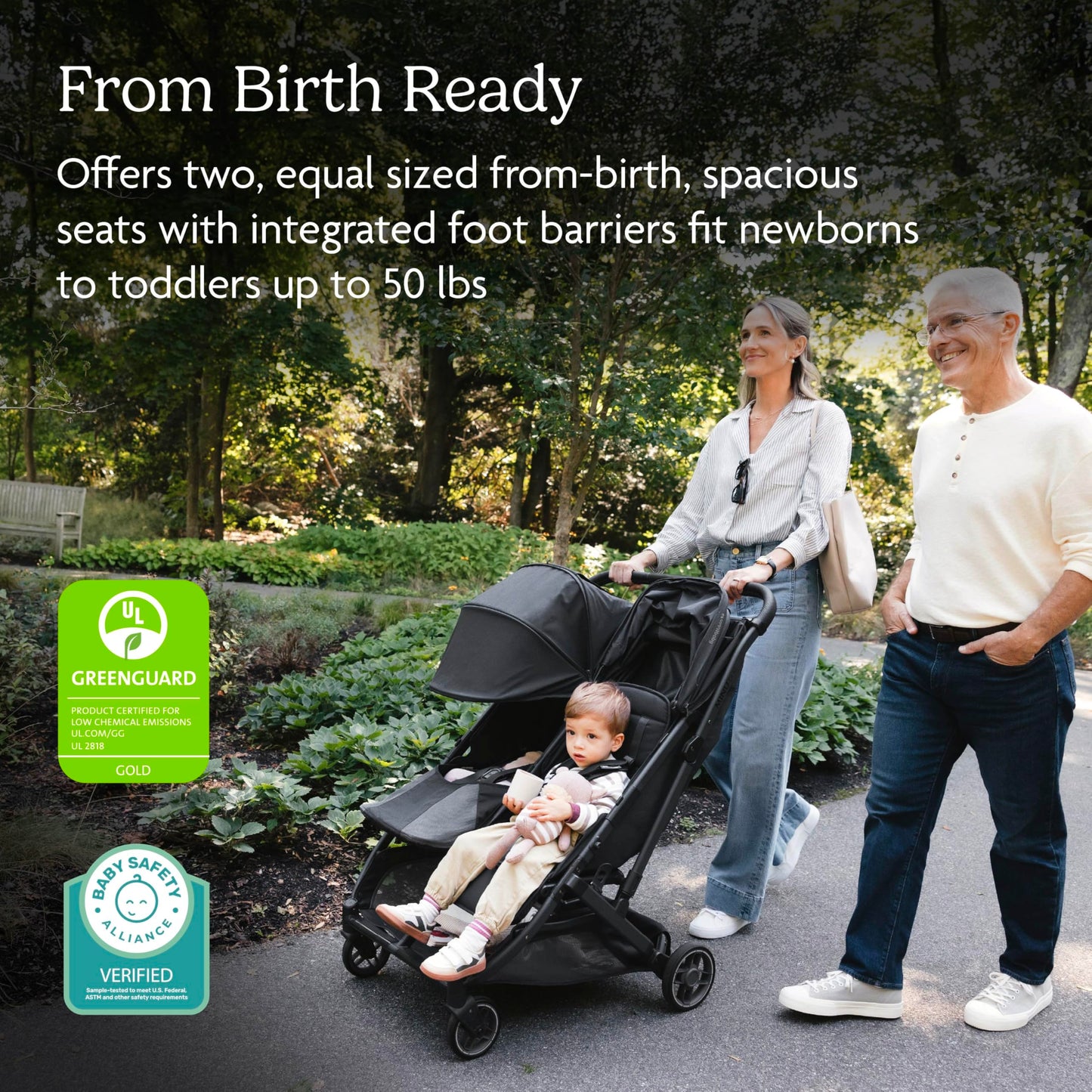 UPPAbaby Minu Duo Side-by-Side Double Stroller - Lightweight + Compact Design for Travel - Easy Fold- From Birth to Toddler - Independent Recline -Greyson(Charcoal Mélange/Carbon Frame/Saddle Leather)