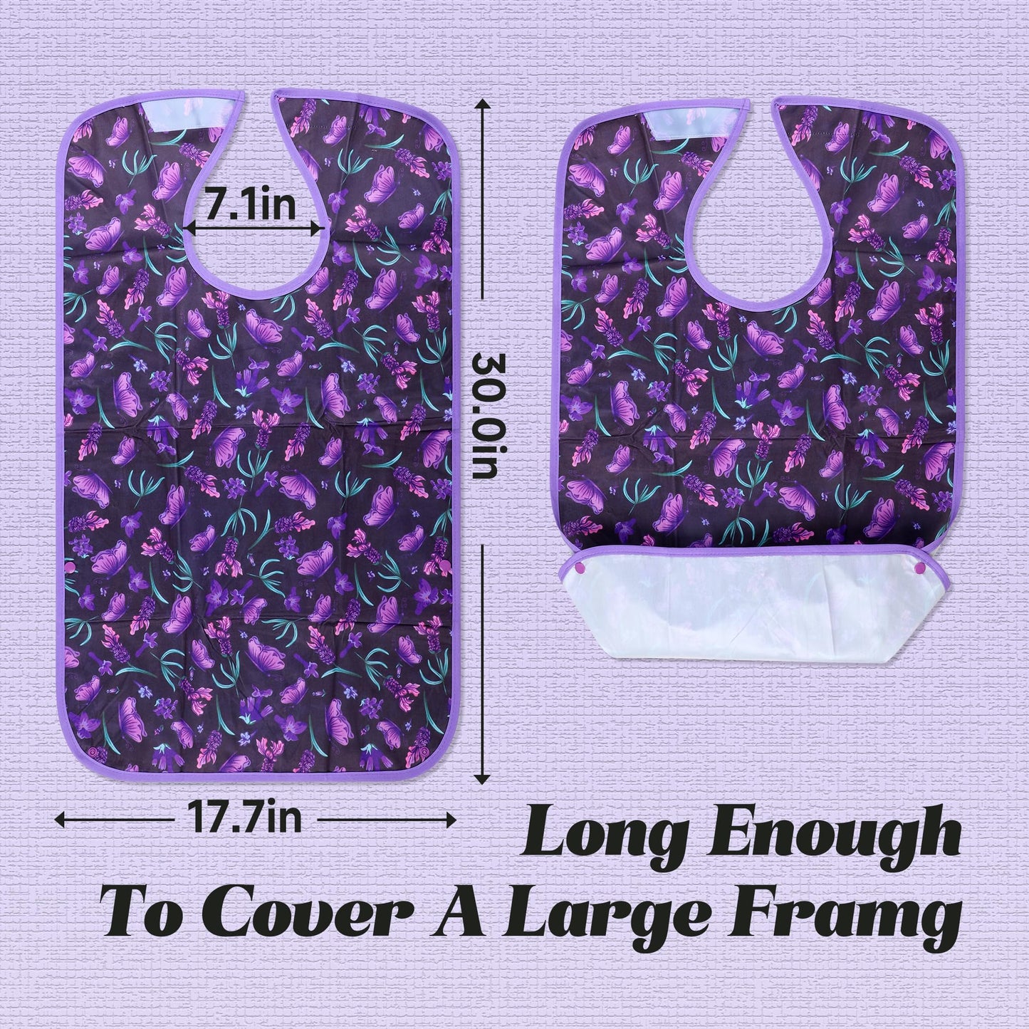 Pedobi Adult Bibs - 3 Pcs Washable Clothing Protector with Crumb Catcher, Adult Bibs for Elderly Women Eating Washable Flower