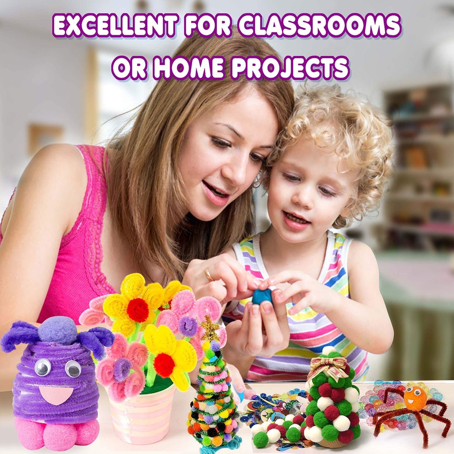 YITOHOP Arts Craft Supplies for Kids, 1000+ PCS Toddler DIY Craft Art Supply Set Include Pipe Cleaners, Pom Poms, Storage Box, 2026 Christmas Holiday Gift for 4-12 Years Old Boys and Girls