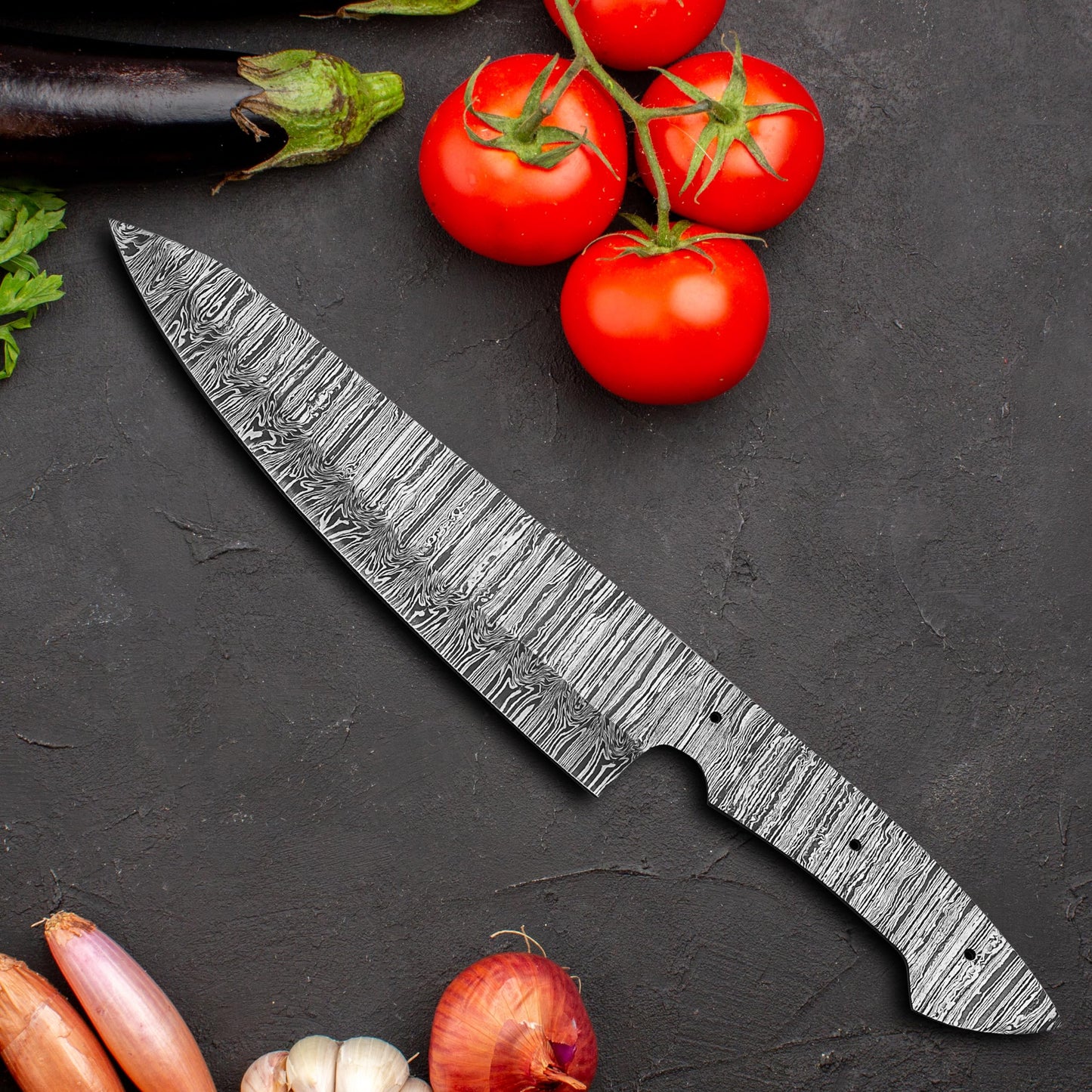 AMJ Crafts AMJ Damascus Steel Chef Blade, Premium Sharp Kitchen Knife Blank, Sharp, EDC, Ready to USE, DIY, Knife making