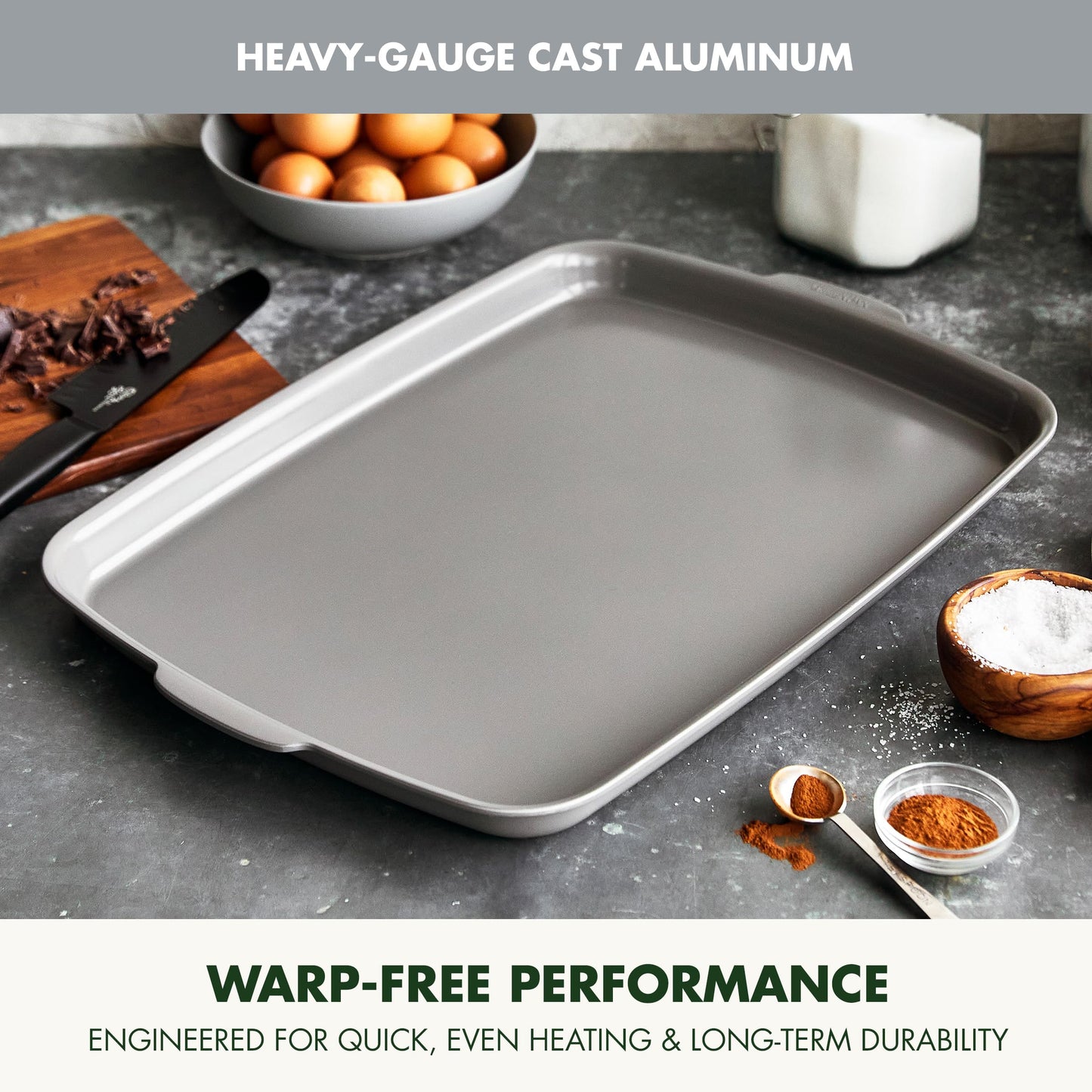 GreenPan Premiere Ovenware Healthy Ceramic Nonstick 18" x 13" Half Rectangular Baking Pan, PFAS-Free, Warp-Free Bakeware, Durable Quick Heating, Oven & Broiler Safe to 600F, Dishwasher Safe, Gray
