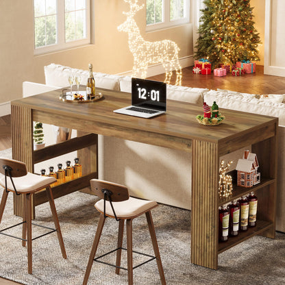 Tribesigns 63-Inch Bar Table, Farmhouse Counter Height Pub Table with Storage Shelves, High Top Bar Unit for Kitchen, Dining Room, Bistro, Rustic Brown