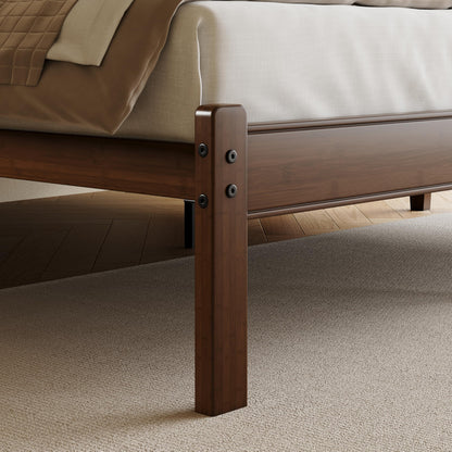 Cleaniago 14 Inch High Solid Bamboo Wood Queen Bed Frame with Headboard, Heavy Duty Steel Slat Support, No Box Spring Needed, Easy Assembly
