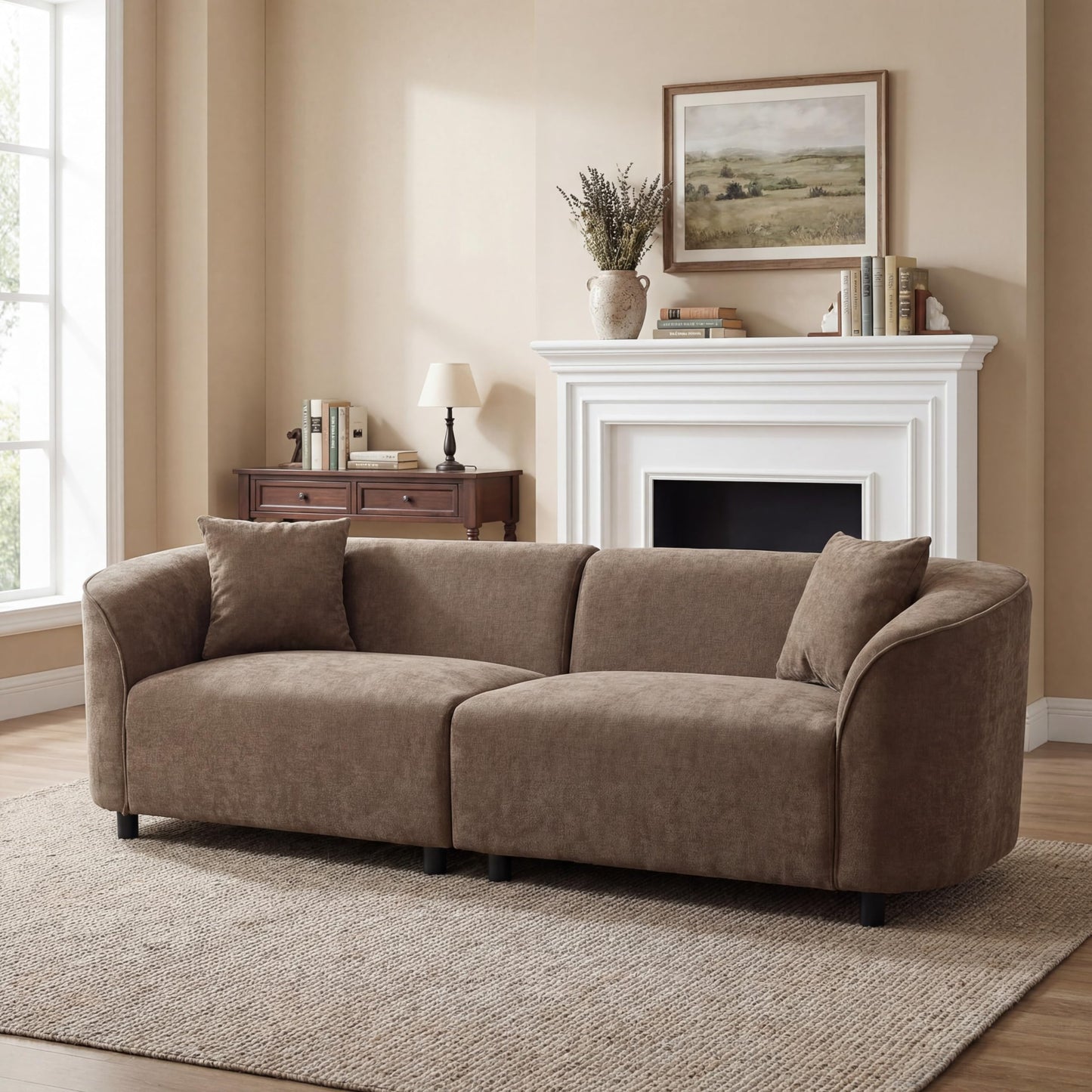 Merax 87" Curved Sofa Comfy Contemporary Upholstered Loveseat with Extra Deep Seats for Living Room Apartment Office, Brown