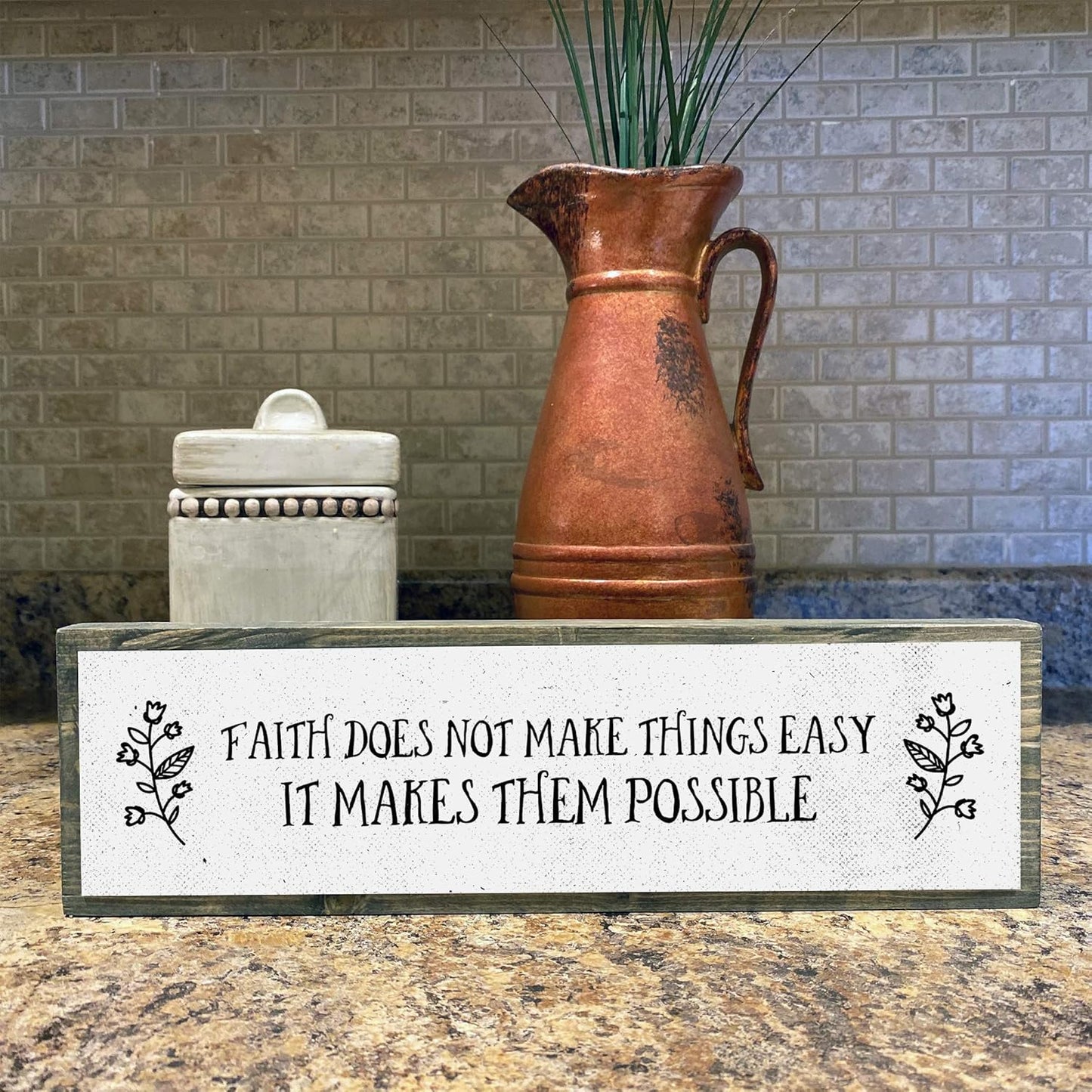 Handmade Metal Wood Inspirational Signs - Faith Does Not Make Things Easy It Makes Them Possible - Motivational Wall Art