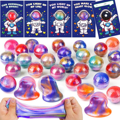 28 Pack Valentines Day Gifts for Kids Classroom Valentines Day Cards with Galaxy Slime for Kids School, Valentine's for Class Valentines Exchange Card Party Favors Classroom Valentines Gifts Prize