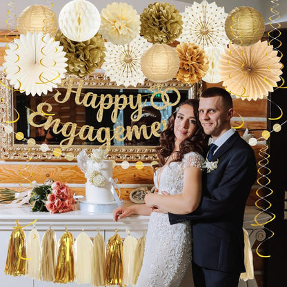 Roetyce Engagement Party Decorations, Gold Glitter Happy Engagement Banner, Almost Married/Just Engaged Photo Background, Congratulations Wedding Bachelorette Backdrop Decor