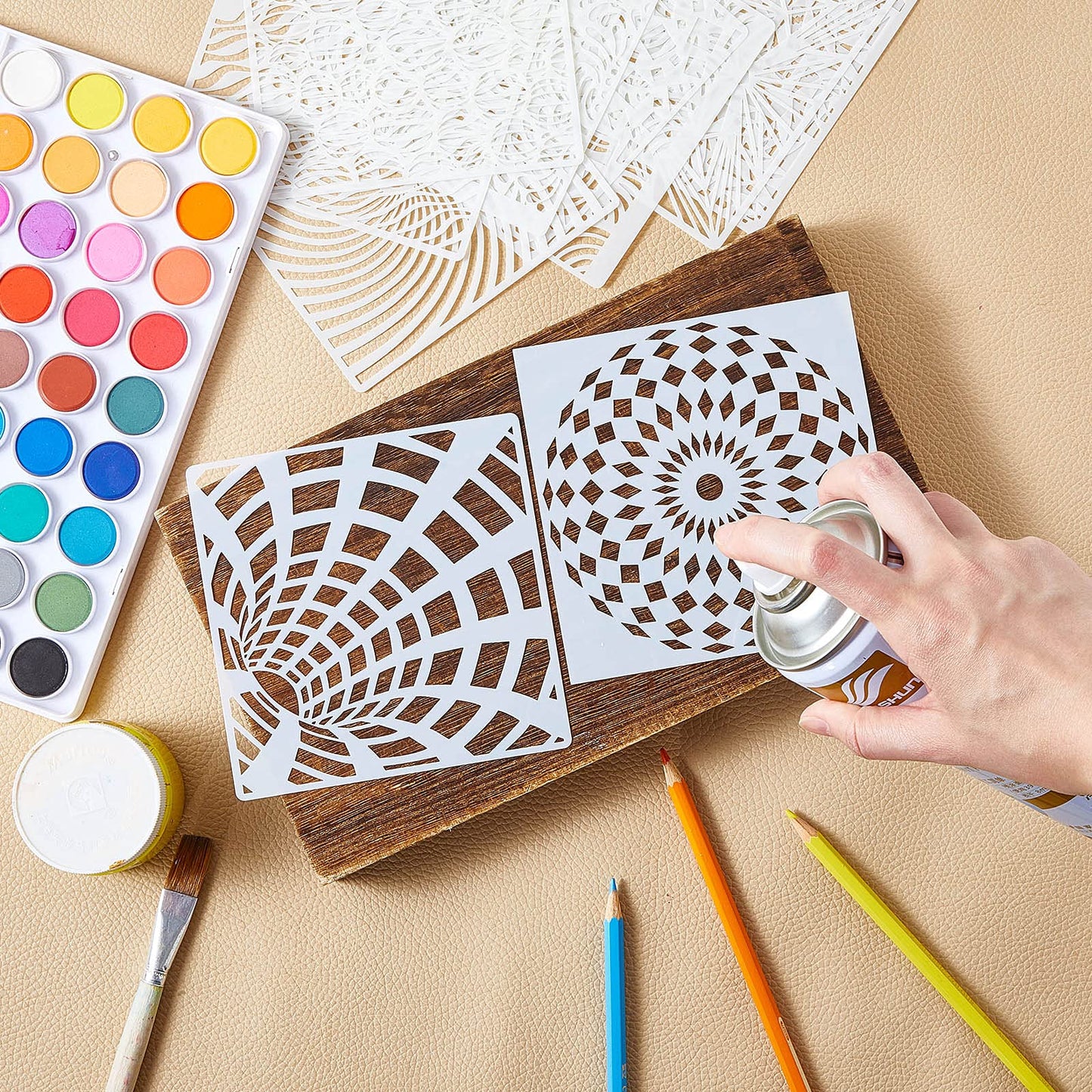 Tinlade 36 Pack Geometric Painting Stencils Set, Mandala Tile Pattern Templates for DIY Wall Art, Furniture Floor Decor Drawing Tools for Crafts Scrapbooking Painting Projects(7.87 x 7.87 Inches)