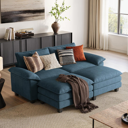 LINSY HOME Modular Sectional Sofa - Oversized Corduroy Cloud Couch with Movable Ottoman Soft Modern Comfy Sofa Set for Living Room Apartment Office, Blue