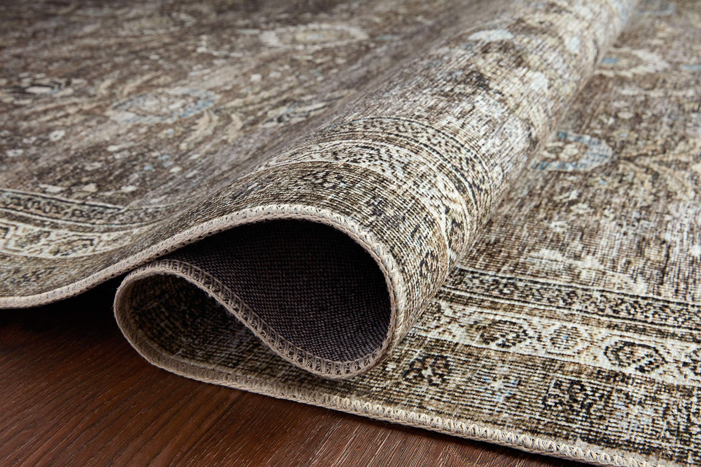 Loloi Layla Collection LAY-13 Antique/Moss 9'-0" x 12'-0" .13" Thick Area Rug, Soft, Durable, Vintage Inspired, Distressed, Low Pile, Non-Shedding, Easy Clean, Printed, Living Room Rug