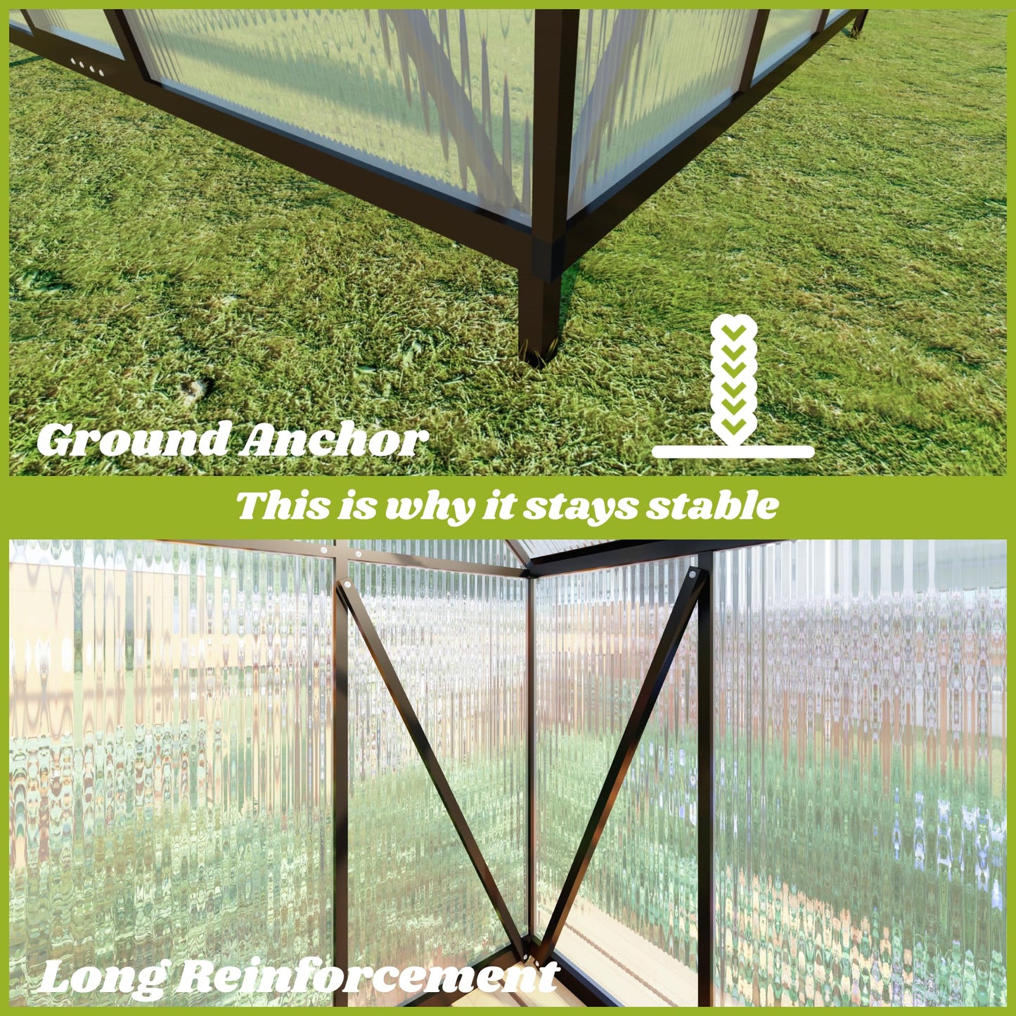 Jiliusure 6 x 8 FT Greenhouse for Outdoors, Polycarbonate Greenhouse with Quick Setup Structure and Roof Vent, Aluminum Large Walk-in Green House for Outside Garden Backyard, Dark Gray