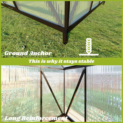 Jiliusure 6 x 8 FT Greenhouse for Outdoors, Polycarbonate Greenhouse with Quick Setup Structure and Roof Vent, Aluminum Large Walk-in Green House for Outside Garden Backyard, Dark Gray