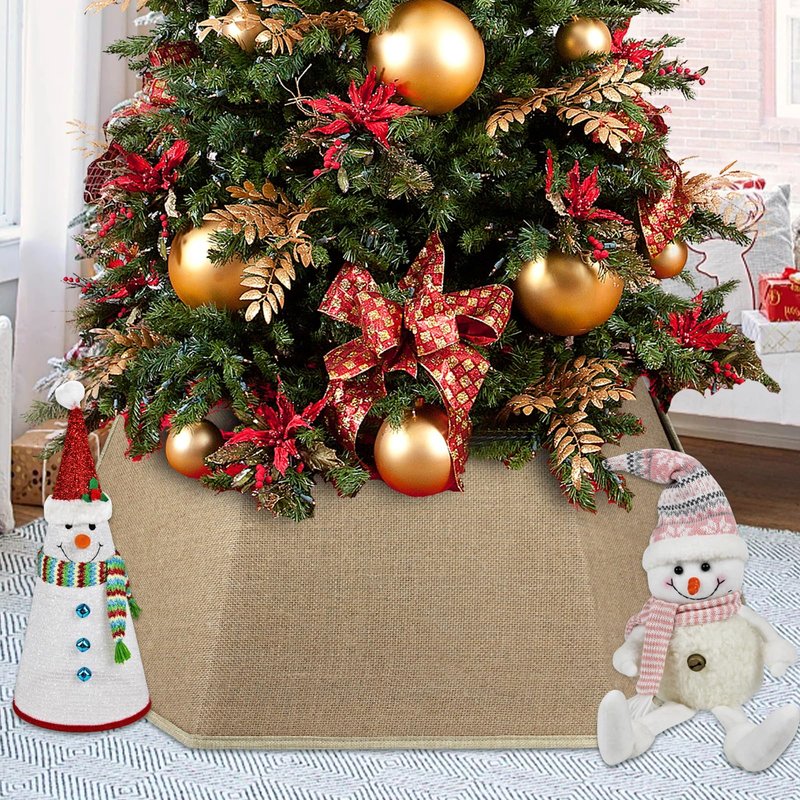 Christmas Tree Collar, Christmas Tree Collars for Artificial Trees, 31 Inch Tree Skirt for Christmas, Holiday Home Decor Xmas Tree Ring Tree Stand Base Cover -Flax