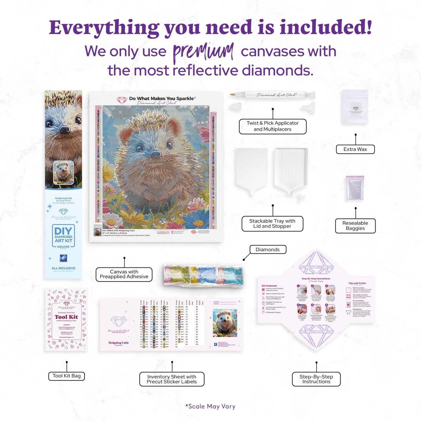 DIAMOND ART CLUB Hedgehog Cutie Diamond Painting Kit, Fun DIY Crafts for Adults, Square Diamond Art Canvas, 13" x 15" (32.9 cm x 37.8 cm)