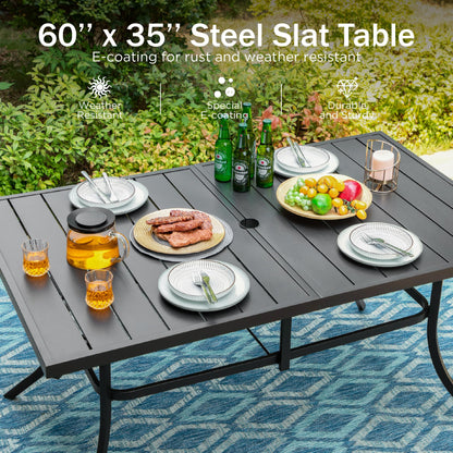 PHI VILLA Patio Dining Table and Chairs for 6,Outdoor Chairs with Textilene Fabric,Quick-Dry and Waterproof,Large Metal Table with Umbrella Hole,Durable and Sturdy for Outside,Garden,Yard