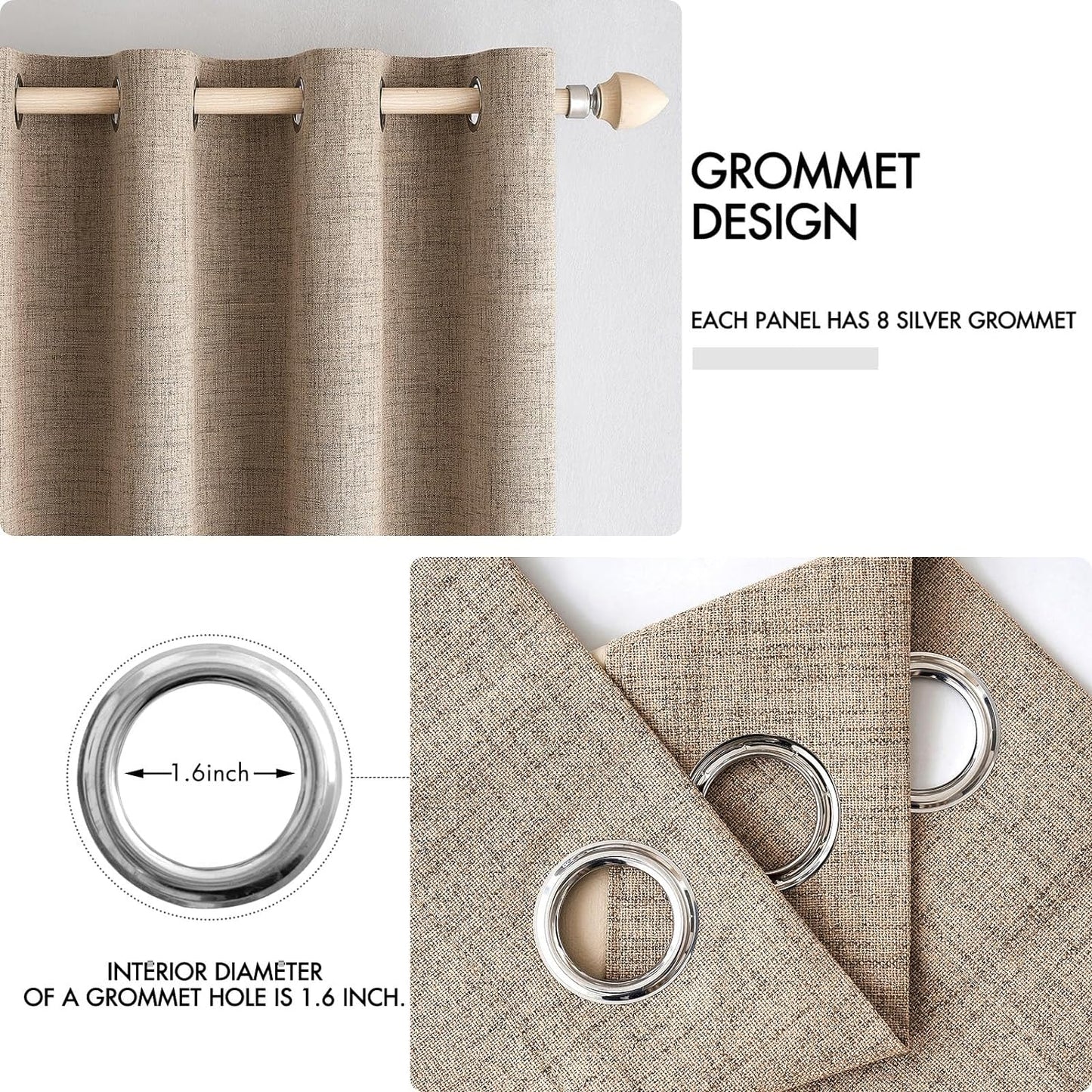 MIULEE 100% Blackout Linen Textured Curtains - Thermal Insulated Copper Brown Grommet Drapes | 42 x 90 Inch (2 Panels)